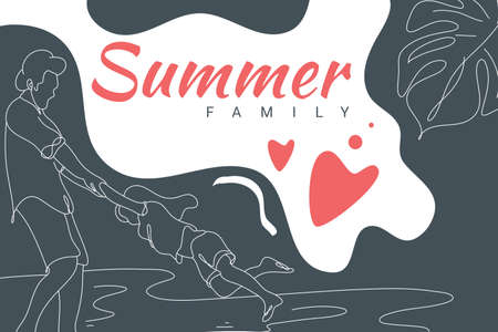Summer Family Flat Illustration abstract background line art. Sales promotion material. perfect for social media banner design, poster, email, newsletter, advertisement, placardのイラスト素材