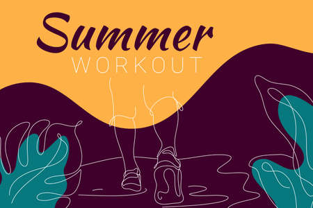 Summer Workout Flat Illustration abstract background line art. Sales promotion material. perfect for social media banner design, poster, email, newsletter, advertisement, placardのイラスト素材