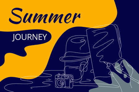 Summer Journey Flat Illustration abstract background line art. Sales promotion material. perfect for social media banner design, poster, email, newsletter, advertisement, placardのイラスト素材