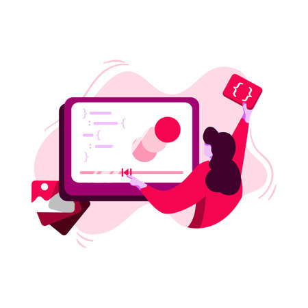 CSS Keyframes Icon Illustration vector for video editor, concept on woman making animation using css code, perfect for ui ux, mobile app, landing page web, brochure, advertising, fのイラスト素材