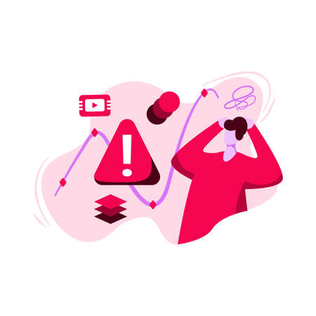 Keyframes Not Working Icon Illustration vector for video editor, concept on man under stress due to animation error, perfect for ui ux, mobile app, landing page web, brochure, adveのイラスト素材