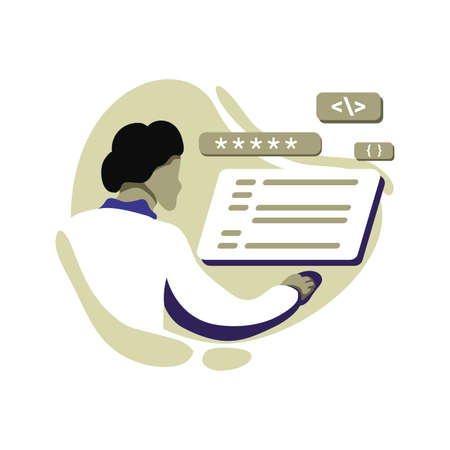 forgot password code Icon Illustration vector for website mobile app, concept of a programmer creating application security code on computer, perfect for ui ux, project, landingのイラスト素材