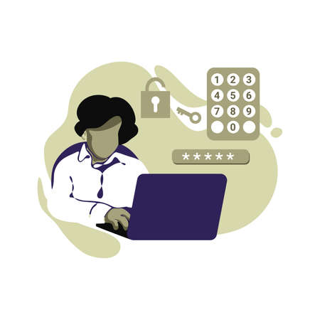 forgot password unlock Icon Illustration vector for website mobile app, concept woman typing password in front of laptop perfect for ui ux, project, landing page web, brochureのイラスト素材