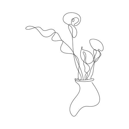 Abstract Flower Lily one line art drawing singulart aesthetic minimalist vector Isolated white background, Perfect for print, wall decor, phone case, shirt, sticker, pillowのイラスト素材
