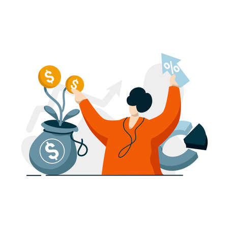 interest accrued icon flat Illustration for business finance loan color blue, orange, black, yellow, perfect for ui ux design, web app, branding projects, advertisement, social medのイラスト素材