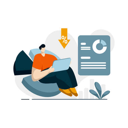 interest mortgage calculator icon flat Illustration for business finance loan color blue, orange, black, yellow, perfect for ui ux design, web app, branding projects, advertisementのイラスト素材
