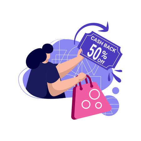 cashback coupon icon flat Illustration for 50% off get vouchers discounts, reward program color blue, pink, perfect for ui ux design, ecommerce, branding shopping sale, advertisingのイラスト素材