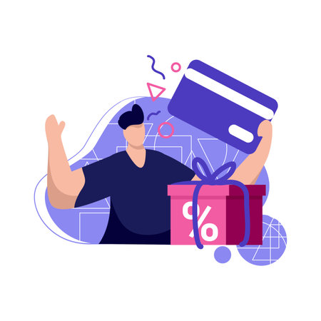 cashback prepaid card icon flat Illustration for get vouchers discounts, reward program color blue, orange, black, yellow, perfect for ui ux design, ecommerce, branding shopping saのイラスト素材