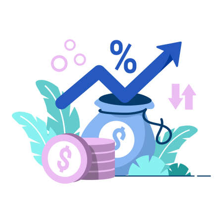 inflation rate icon flat Illustration for business finance chart percent coin dollar bill perfect for ui ux design, web app, branding projects, advertisement, social media postのイラスト素材