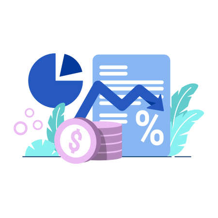 inflation report icon flat Illustration for business finance chart percent coin dollar bill perfect for ui ux design, web app, branding projects, advertisement, social media postのイラスト素材