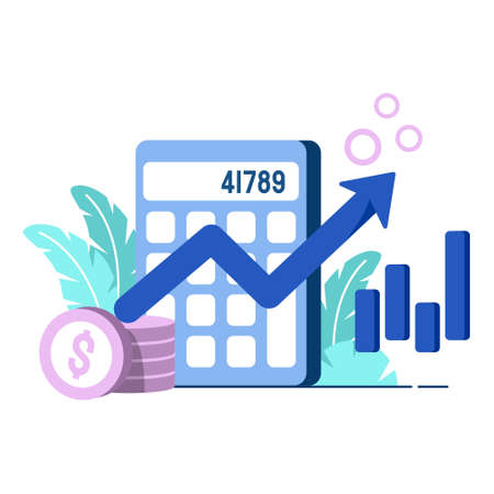 inflation calculator icon flat Illustration for business finance chart percent coin dollar bill perfect for ui ux design, web app, branding projects, advertisement, social media poのイラスト素材