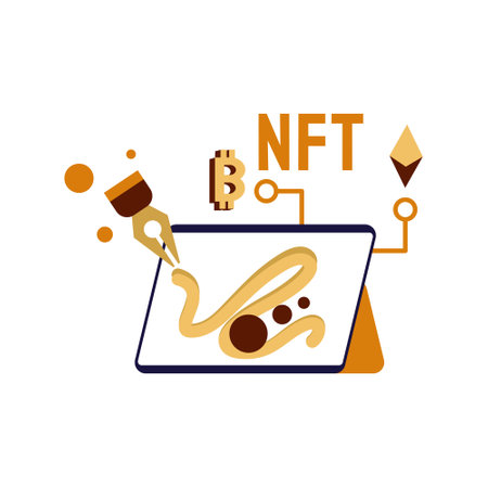 nft creator flat Illustration cryptocurrency exchange concept coklat, yellow, orange color, Hand Drawn style , perfect for ui ux design, website, branding projects, iklan, social media postのイラスト素材