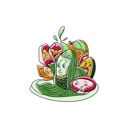 vegetarian lunch Vector doodle illustration background banner Healthy food Natural products, Elements for menu, advertisementのイラスト素材