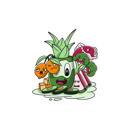 vegetarian lunch Vector doodle illustration background banner Healthy food Natural products, Elements for menu, advertisementのイラスト素材