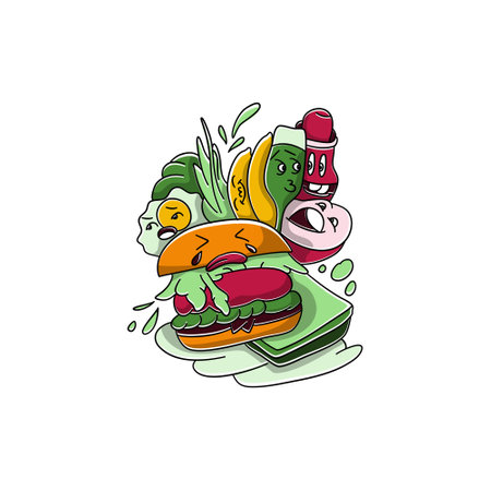vegetarian lunch Vector doodle illustration background banner Healthy food Natural products, Elements for menu, advertisementのイラスト素材