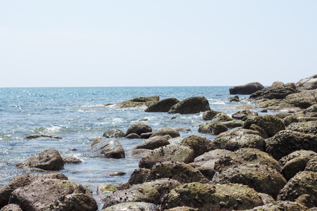 Sea landscape. Evening on the stone beach.の写真素材