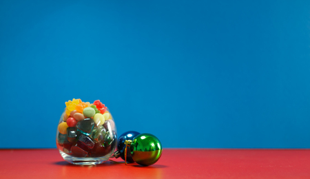 Colorful candy and jelly on background with copy space.の写真素材