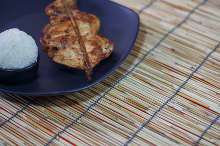 Grilled chicken or Roast chicken and Sticky rice, Lunch Thai food.の写真素材