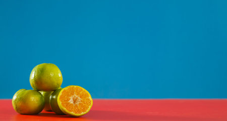 Orange on background colorful. Copyspaceの写真素材