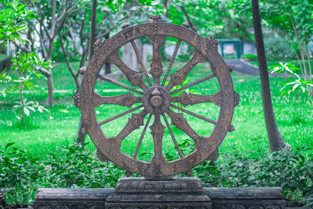 Wheel of life or Dharmachakra, Wheel of Dhammaの写真素材