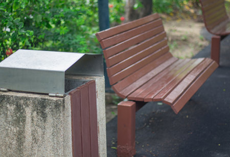 garbage can, dustbin, rubbish-bin, Trashcan in parkの写真素材