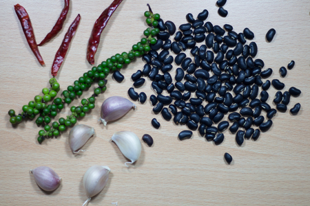 Herbs and spices for cooking. Seasoning ingredients for cooking. Top view with copyspaceの写真素材