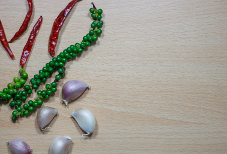 Herbs and spices for cooking. Seasoning ingredients for cooking. Top view with copyspaceの写真素材