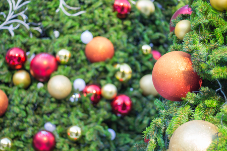 Beautiful decorated christmas tree with colorful balls.の写真素材