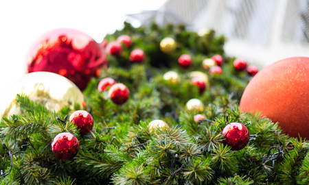 Beautiful decorated christmas tree with colorful balls.の写真素材