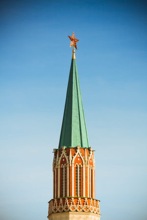 Nikolskaya Tower with red star, Moscow Kremlin, Russiaの写真素材