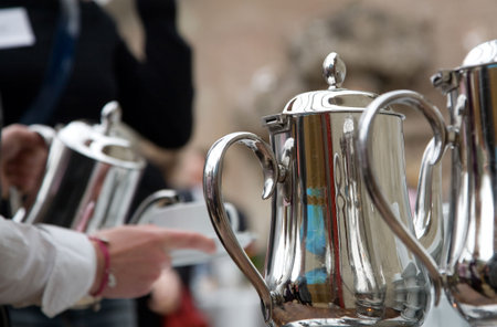 serving a cup of coffee or teaの写真素材