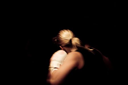 yong female boxer with motion blurriness. personal ediiting velviafilterの写真素材