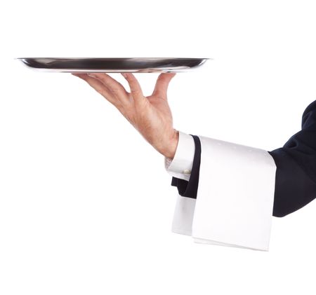 waiter with a silver plate .Isolated on a white background waiter with a silver plate .Isolated on a white background