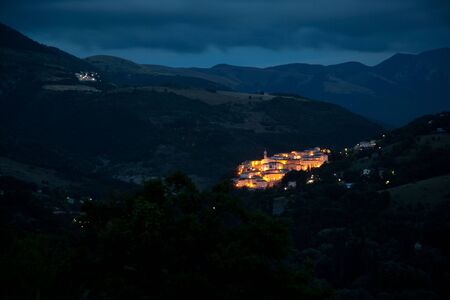 italian village of preci at nightの写真素材
