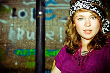 vintage portrait of a young girl, personal editing green toningの写真素材