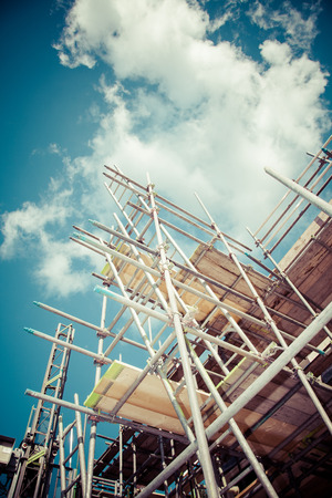 scaffolding construction with  blue sky instagram lookの写真素材