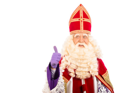 Sinterklaas portrait.Showing okay. isolated on white background. Dutch character of Santa Clausの写真素材