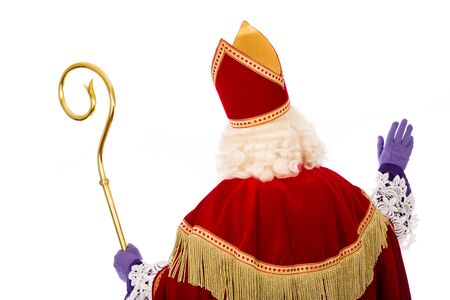 Sinterklaas .Shot or behind. isolated on white background. Dutch character of Santa Clausの写真素材