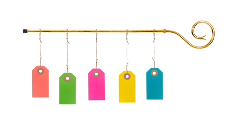 Staff or scepter of Sinterklaas with blank colorful price tagsの写真素材