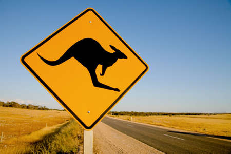 Kangaroo warning sign Australiaの写真素材