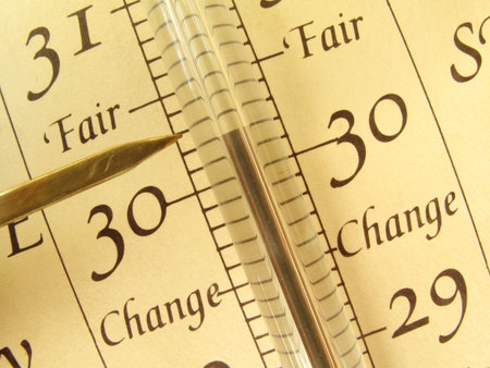 Close up, detailed view of an antique barometer                               