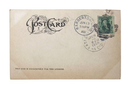 Vintage penny postcard with cancellation, date and postal station stamps                               の写真素材