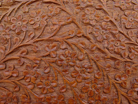 Close up detail of a carved box lidの写真素材