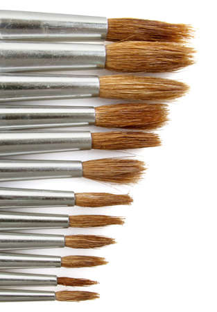 New set of craft paint brushes in various sizes on whiteの写真素材