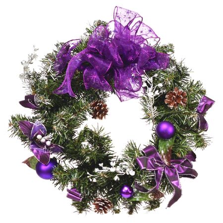 Unique small christmas wreath with purples, isolated on whiteの写真素材