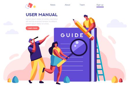 Instructions Manual Concept. Textbook, Document Construction. User Catalog. Guide, Instruction Concept for Web Banner, Infographics, Hero Images. Flat Vector Illustration Isolated on White Background.のイラスト素材
