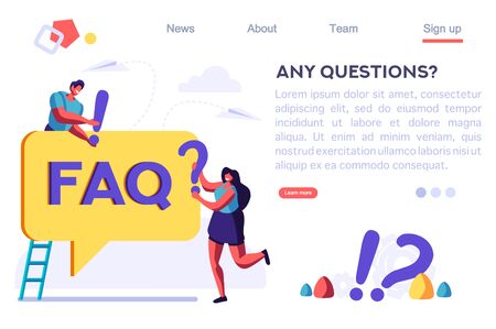 Design, Confusion Symbol Metaphor, Sign of Confuse Business. Ask Concept, Exclamation, Question. Art Around Communication. Answer to Mark Work. Cartoon Flat Vector Illustration Hero Image, Banner.のイラスト素材