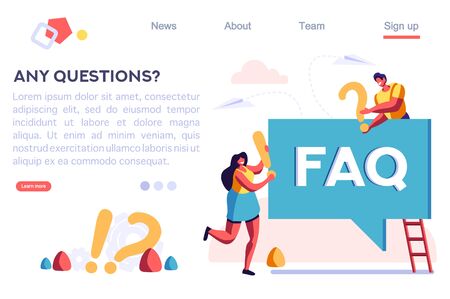 Design, Confusion Symbol Metaphor, Sign of Confuse Business. Ask Concept, Exclamation, Question. Art Around Communication. Answer to Mark Work. Cartoon Flat Vector Illustration Hero Image, Banner.のイラスト素材