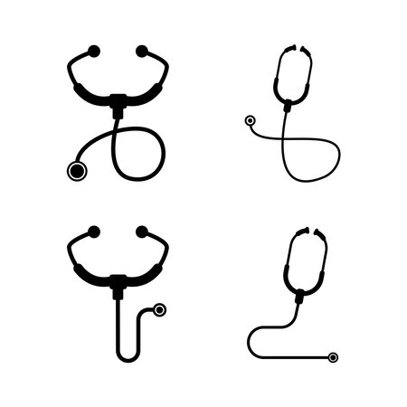 Stethoscope icons set. Black on white. Vector illustration.のイラスト素材