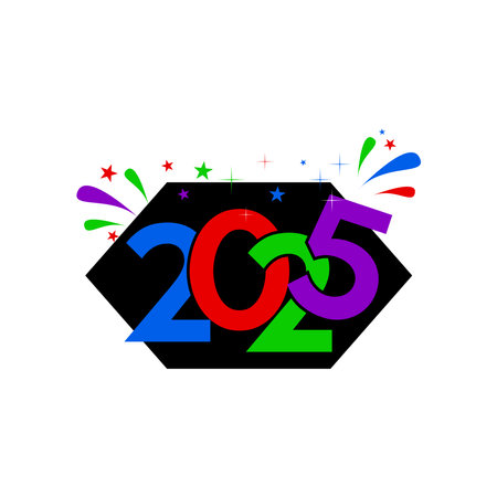 Happy New Year 2025. Colorful vector illustration on white background.のイラスト素材